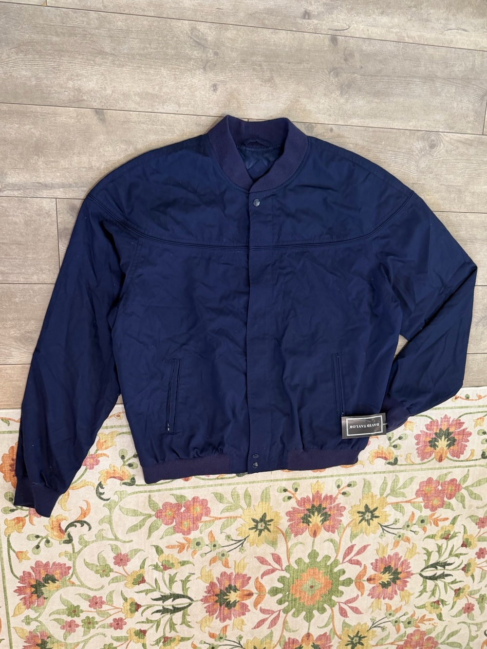 New Vintage David Taylor Jacket Mens XLT Tall Navy Ribbed Long Sleeve Zip Pocket